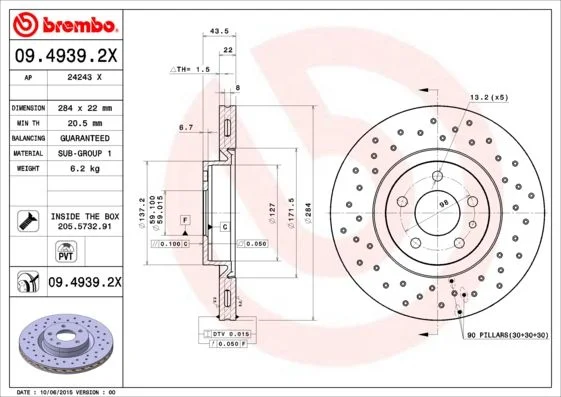 Brzdový kotúč BREMBO 09.4939.2X