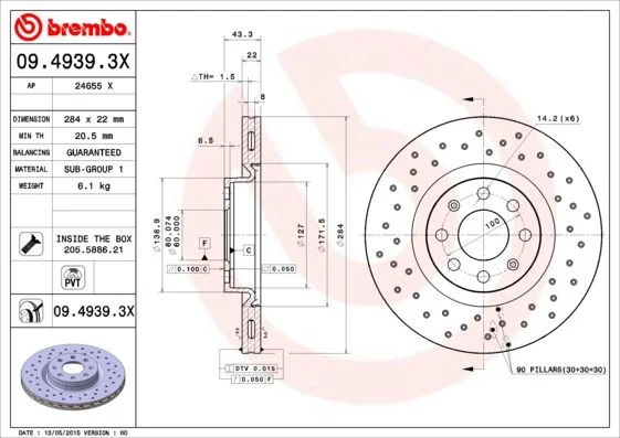 Brzdový kotúč BREMBO 09.4939.3X