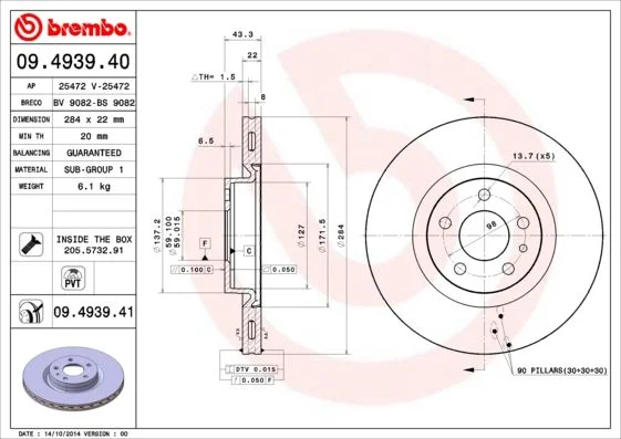 Brzdový kotúč BREMBO 09.4939.41