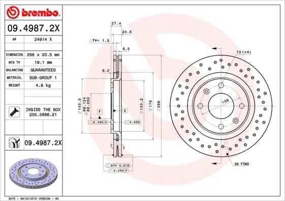 Brake Disc BREMBO 09.4987.2X