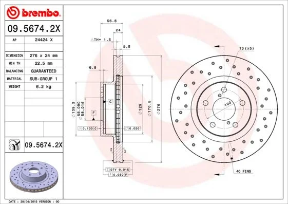 Brzdový kotúč BREMBO 09.5674.2X