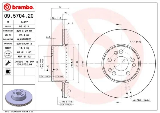 Brake Disc BREMBO 09.5704.20