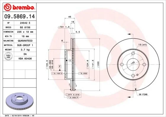 Brake Disc BREMBO 09.5869.14