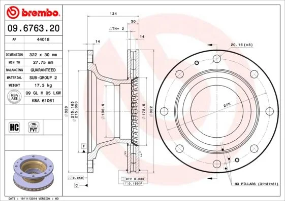 Brzdový kotúč BREMBO 09.6763.20