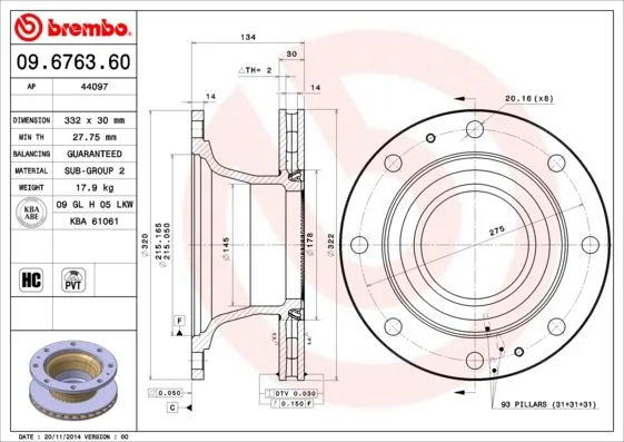 Brzdový kotúč BREMBO 09.6763.60
