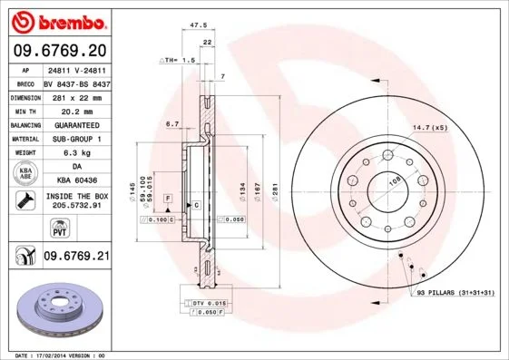 Brake Disc BREMBO 09.6769.21
