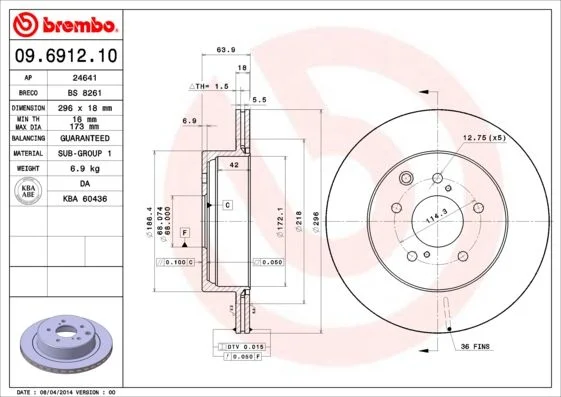 Brzdový kotúč BREMBO 09.6912.10