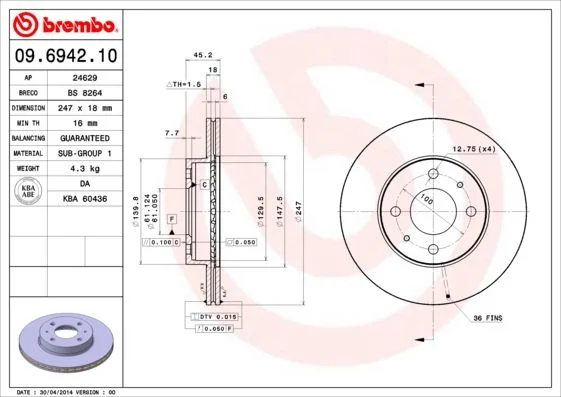 Brzdový kotúč BREMBO 09.6942.10