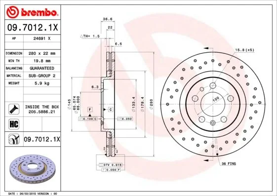 Brake Disc BREMBO 09.7012.1X