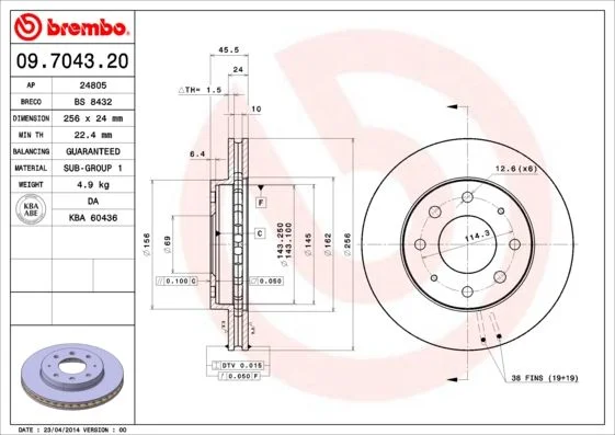 Brake Disc BREMBO 09.7043.20