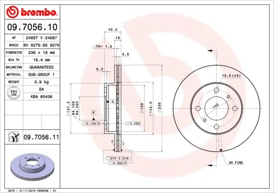 Brzdový kotúč BREMBO 09.7056.11