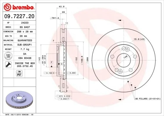 Brzdový kotúč BREMBO 09.7227.20