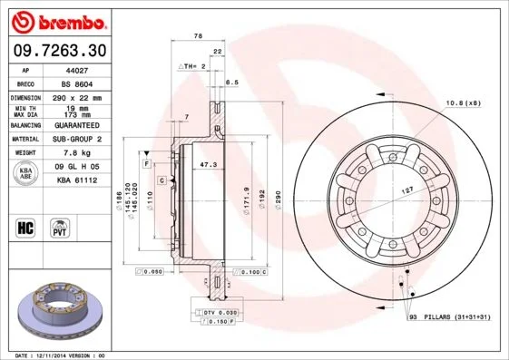 Brake Disc BREMBO 09.7263.30