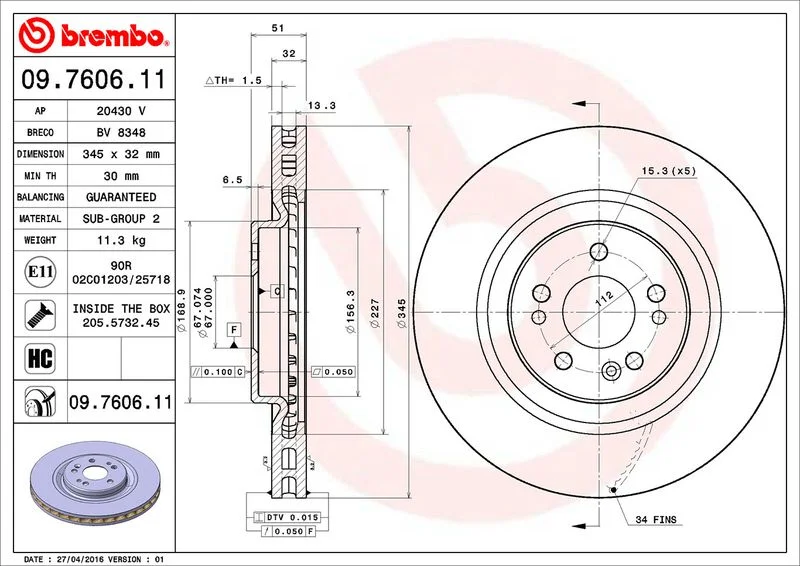 Brzdový kotúč BREMBO 09.7606.11