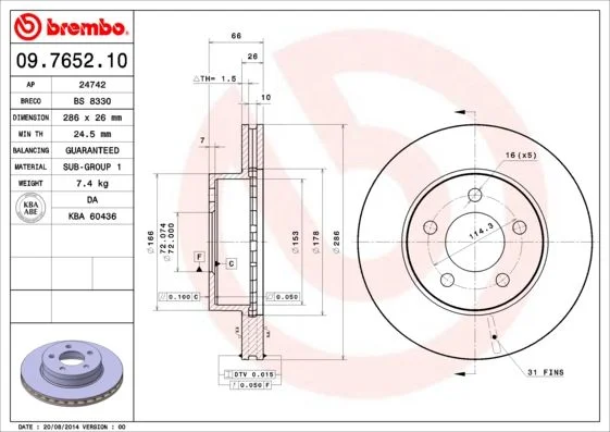 Brake Disc BREMBO 09.7652.10