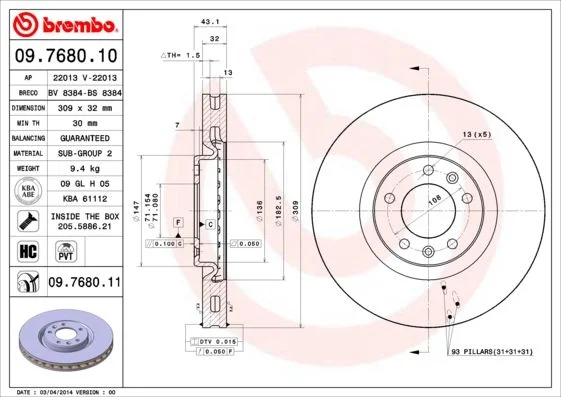 Brzdový kotúč BREMBO 09.7680.11