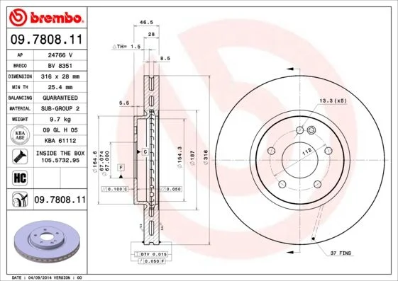 Brzdový kotúč BREMBO 09.7808.11