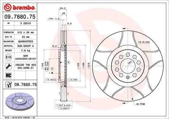Brzdový kotúč BREMBO 09.7880.75