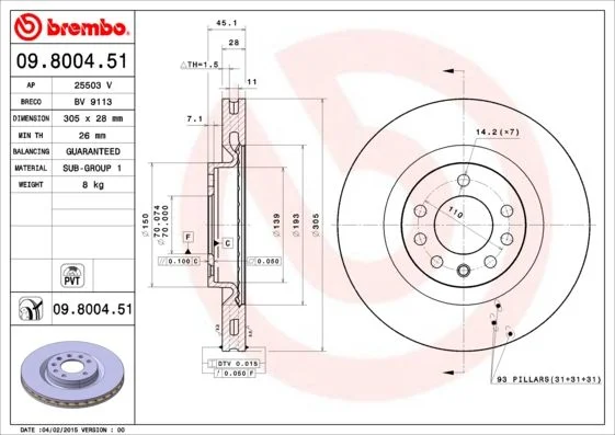 Brzdový kotúč BREMBO 09.8004.51