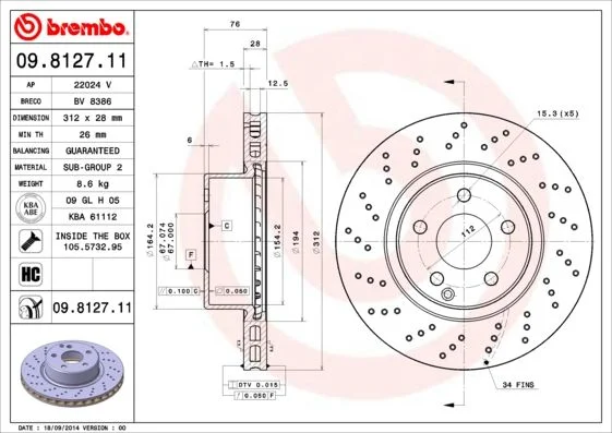 Brake Disc BREMBO 09.8127.11