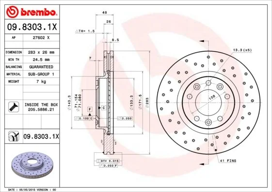 Brake Disc BREMBO 09.8303.1X