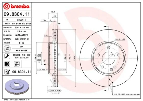 Brzdový kotúč BREMBO 09.8304.11