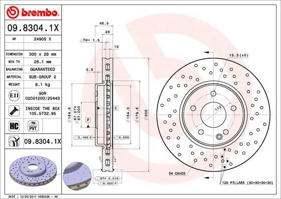 Brzdový kotúč BREMBO 09.8304.1X