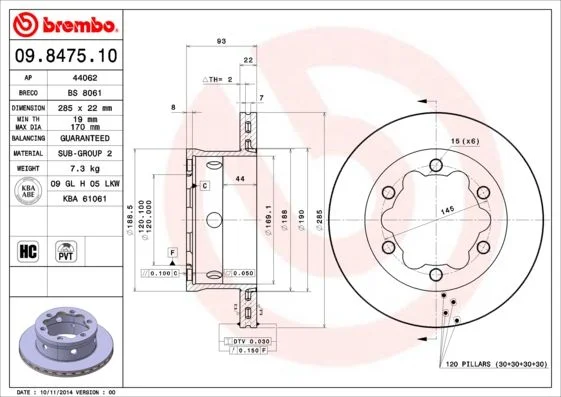 Brzdový kotúč BREMBO 09.8475.10