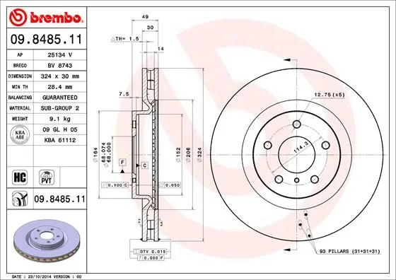 Brzdový kotúč BREMBO 09.8485.11