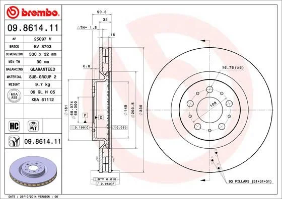 Brake Disc BREMBO 09.8614.11