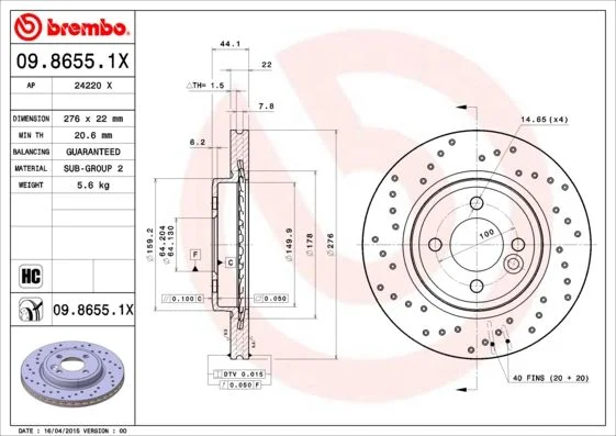 Brake Disc BREMBO 09.8655.1X