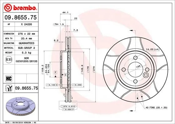 Brzdový kotúč BREMBO 09.8655.75
