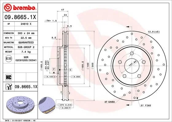Brzdový kotúč BREMBO 09.8665.1X