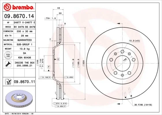 Brake Disc BREMBO 09.8670.11