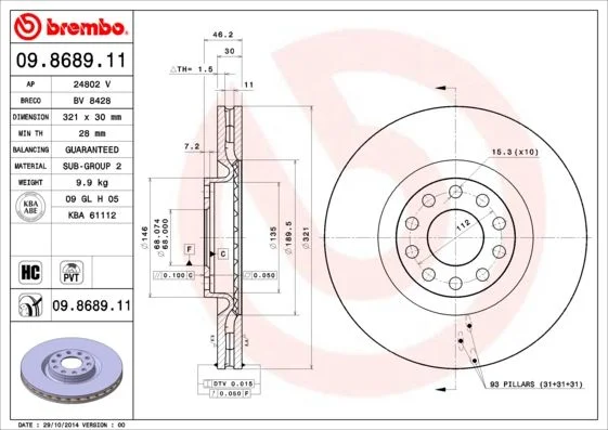 Brzdový kotúč BREMBO 09.8689.11