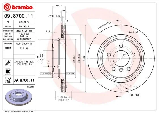 Brzdový kotúč BREMBO 09.8700.11