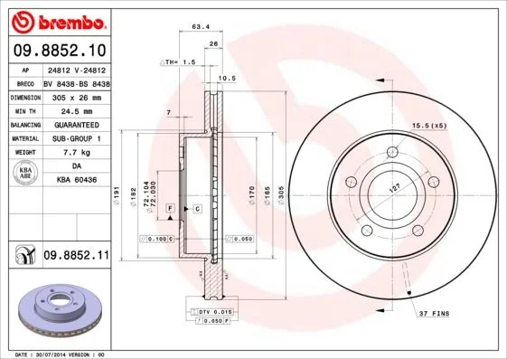 Brzdový kotúč BREMBO 09.8852.11