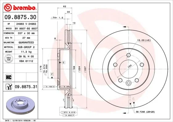 Brzdový kotúč BREMBO 09.8875.31