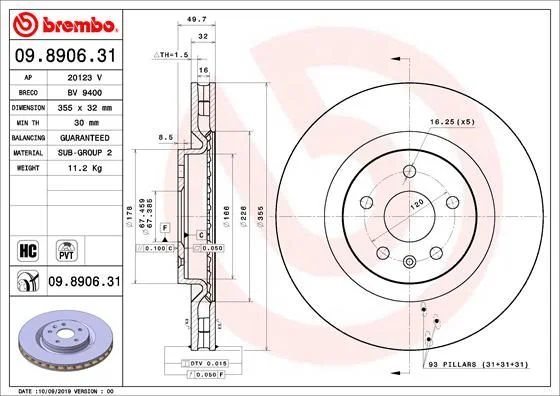 Brzdový kotúč BREMBO 09.8906.31