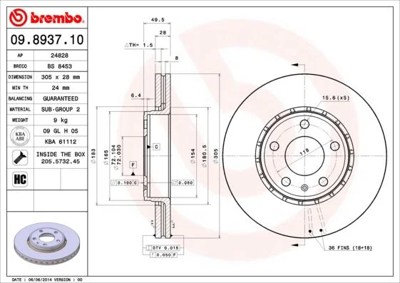 Brzdový kotúč BREMBO 09.8937.11