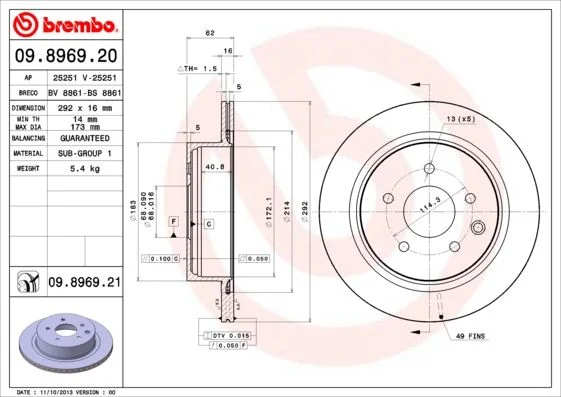 Brake Disc BREMBO 09.8969.21
