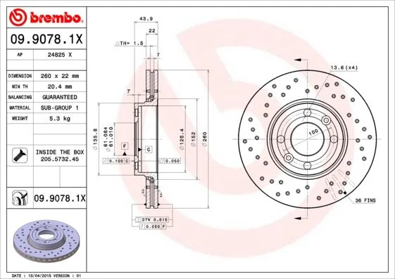 Brzdový kotúč BREMBO 09.9078.1X
