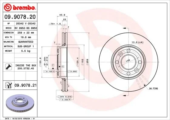 Brzdový kotúč BREMBO 09.9078.21