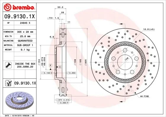 Brzdový kotúč BREMBO 09.9130.1X