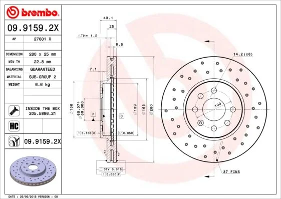 Brake Disc BREMBO 09.9159.2X