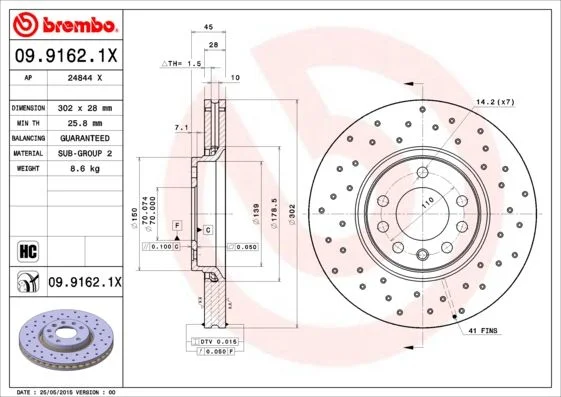 Brzdový kotúč BREMBO 09.9162.1X