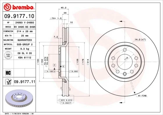 Brzdový kotúč BREMBO 09.9177.11