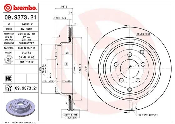 Brzdový kotúč BREMBO 09.9373.21