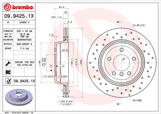 Brzdový kotúč BREMBO 09.9425.1X
