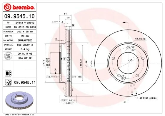 Brzdový kotúč BREMBO 09.9545.11
